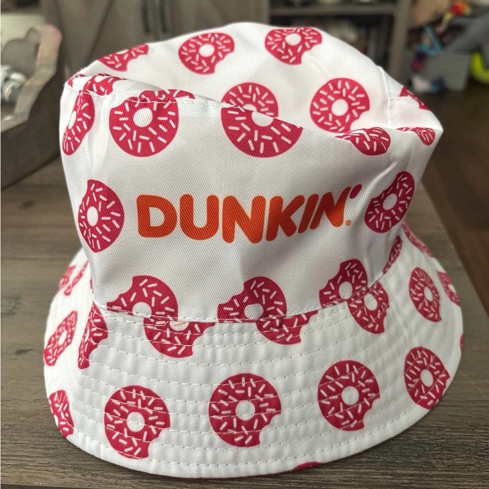 Dunkin' Donut Print Kids Bucket Hat - Red & White